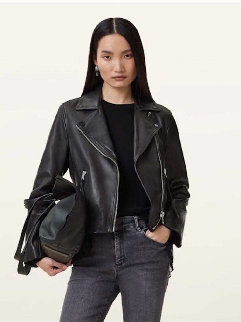 All Saints DALBY SLIM FIT LEATHER BIKER JACKET women’s size XS / 0
